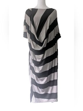 Alembika -3- Oversized Asymmetric Gathered Short Sleev Long Viscose Jersey Dress